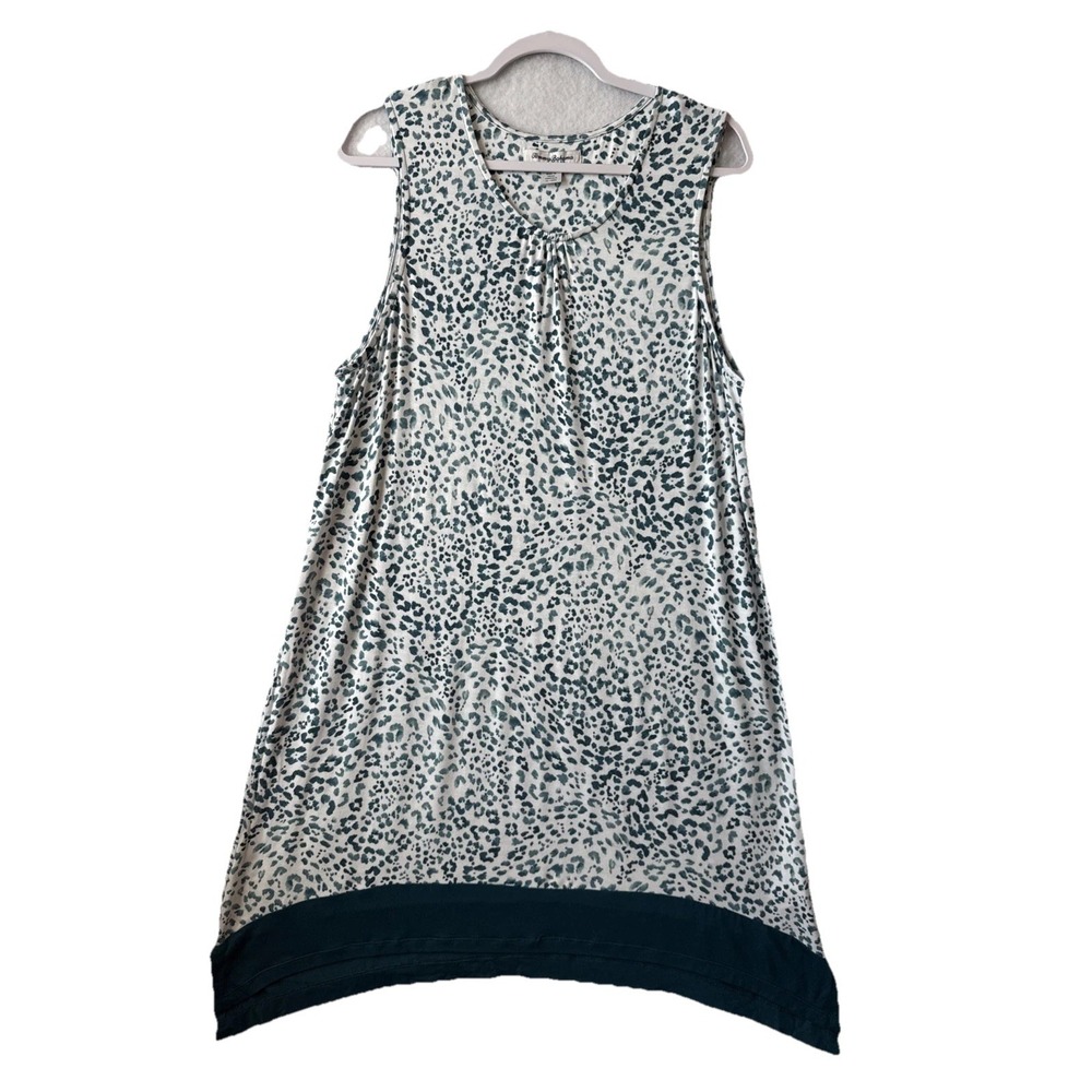 Tommy Bahama Green Leopard Sleeveless Soft Asymmetric Stretch Dress XL Boho Chic